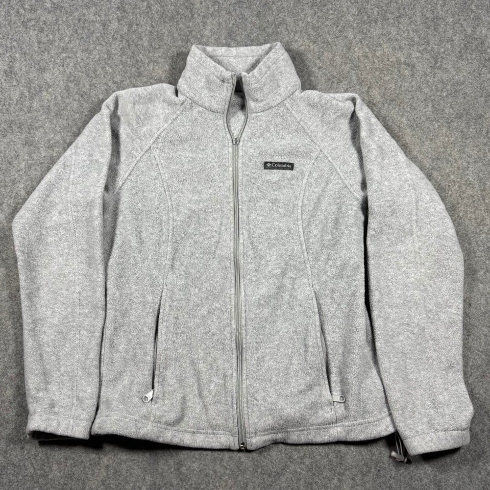 Columbia Womens Full Zip Fleece Jacket Light Grey Heather Size Medium Hiking